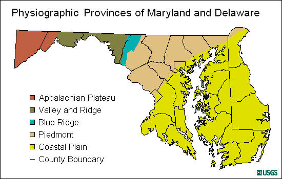 Geophysical Province Map with Maryland and Delaware Counties