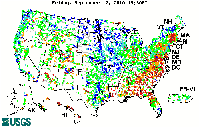 Map of real-time streamflow compared to historical streamflow for this day of the year.